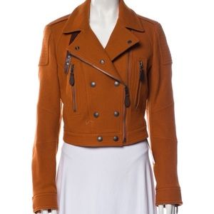 Burberry Rust Orange Cropped Double-Breasted Bomber Jacket